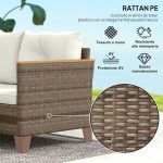 Salotto da Giardino in Rattan PE con Divano 2 Posti, Chaise Longue e Tavolino da Caffè, Crema - immagine 6