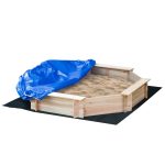 Sabbiera per Bambini con Sedili e Copertura, Età 3-8 Anni, 139.5x139.5x21.5cm, Colore Legno