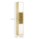 Mobile Colonna Bagno Salvaspazio in Legno con 2 Armadietti e Ripiani, 30x24x170 cm, Rovere e Bianco - immagine 3