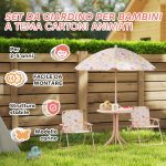 Set da Giardino per Bambini 2-5 Anni con Tavolino Rotondo, 2 Sedie Pieghevoli e un Ombrellone, Rosa - immagine 7