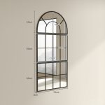 Specchio da Parete ad Arco Stile Finestra per Camera da Letto e Ingresso, 76x43 cm, Nero - immagine 3
