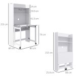 Scrivania Pieghevole con Libreria a 4 Ripiani, 2 Ruote e Foro Passacavi, 80x69x155 cm, Bianco - immagine 4