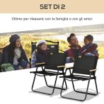 Set 2 Sedie per Esterni Pieghevoli con Braccioli in Tessuto Oxford e Acciaio, Nero - immagine 4