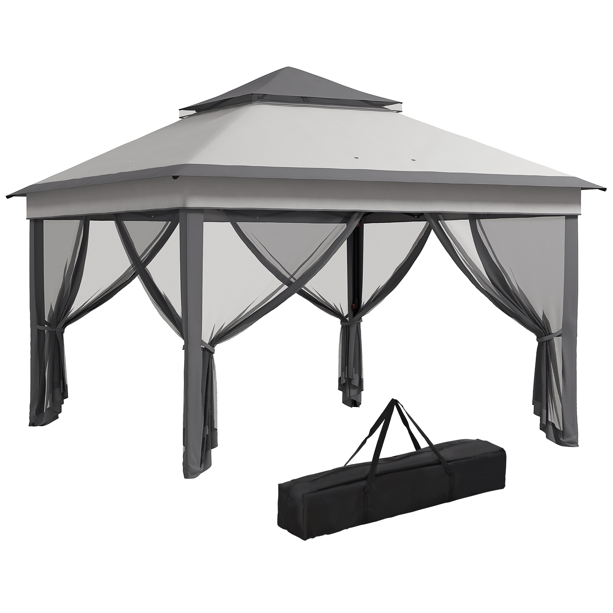 pwRd7d199757c6db9.jpg Gazebo con Zanzariere Regolabile su 3 Livelli, in Acciaio e tessuto Oxford, 326x326x272 cm, Grigio Chiaro e Scuro - immagine 1