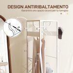 Appendiabiti da Terra con Asta e 2 Ripiani Aperti, in Legno e Acciaio, 38.5x30x170 cm, Bianco e color Legno - immagine 5