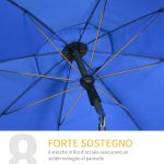 Ombrellone da Spiaggia 1.8x2 m con Reclinazione a 45° e 8 Stecche, Poliestere e Acciaio, Blu - immagine 6