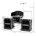 Cucina da Campeggio Pieghevole a 3 Piani con 5 Ripiani Interni e 4 Ganci, 172x48x119 cm, Nero - immagine 3