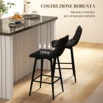 Set 2 Sgabelli da Cucina Stile Nordico in Tessuto Effetto Velluto e Metallo, 45x47x84 cm, Nero - immagine 6