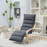 Poltrona Relax in Legno con Rivestimento in Velluto e Poggiapiedi Regolabile, Grigio Scuro - immagine 2