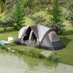 Tenda da Campeggio 6 Posti con 2 Stanze Separate, Poliestere e Fibra di Vetro, 450x215x180 cm, Grigio - immagine 2