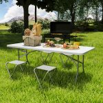Tavolo da Giardino Pieghevole con Maniglia, Acciaio e Plastica, 180x74x74 cm, Bianco - immagine 7