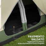 Tenda da Campeggio 6 Posti con 2 Stanze Separate, Poliestere e Fibra di Vetro, 450x215x180 cm, Verde Scuro - immagine 6