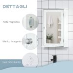 Specchio Bagno Contenitore con Anta Magnetica, Mobile Bagno con Specchio, Ripiano Regolabile, Bianco - immagine 6