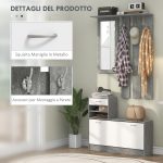 Set Mobile da Ingresso con Appendiabiti a 6 Ganci, Mobile Scarpiera con Cassetto e Specchio, Grigio - immagine 5