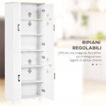Mobile Dispensa da Cucina in Legno con 5 Ripiani Regolabili e 4 Ante, 60x30x170.5 cm, Bianco e color Legno - immagine 5
