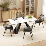 Set 4 Sedie da Pranzo Moderne con Schienale Traforato in Plastica e Gambe in Metallo, Nero - immagine 8