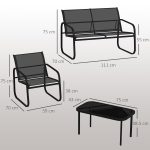 Set da Giardino con 2 Divani 2 Posti, 2 Poltrone e un Tavolino da Caffè con Piano in Vetro, Nero - immagine 3