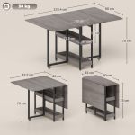 Tavolo Pieghevole a 2 Ribalte per 4 Persone con 2 Ripiani Aperti, in Legno e Metallo, 133.4x80x75 cm, Grigio - immagine 3