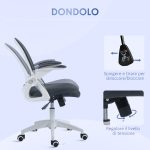 Sedia da Ufficio Ergonomica con Schienale a Rete e Altezza Regolabile, 65.5x61.5x88-97.5cm, Grigio - immagine 5