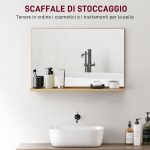 Specchio Bagno da Parete con Mensola Design Moderno e Multiuso, 60x12x40 cm, Legno - immagine 5