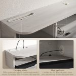 Mobile TV Sospeso in Legno con 2 Ripiani Aperti e Armadietto, 120x26x16 cm, Bianco e Grigio - immagine 7