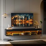 Mobile Porta TV fino 75" Sospeso con Luci LED 16 Colori e Telecomando, 180x40x30cm, Nero - immagine 2