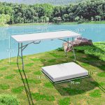 Tavolo da Giardino Pieghevole con Maniglia, Acciaio e Plastica, 180x74x74 cm, Bianco - immagine 3