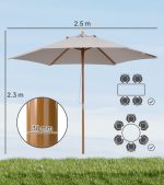 Ombrellone da Giardino a 6 Stecche in Legno e Tessuto Poliestere, 2.5x2.3m, Grigio - immagine 3
