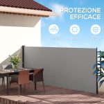 Tenda Laterale Retrattile 400x160 cm con Maniglia, in Metallo, Alluminio e Poliestere, Grigio Chiaro - immagine 4