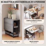 Tavolo Pieghevole a 2 Ribalte per 4 Persone con 2 Ripiani Aperti, in Legno e Metallo, 133.4x80x75 cm, Grigio - immagine 4