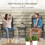 Set da Giardino 3 Pezzi con 2 Sedie 53.5x64x93 cm e Tavolino da Caffè Ø45x50 cm, in Metallo, Nero - immagine 5
