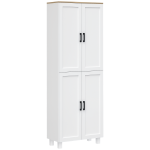 Mobile Dispensa da Cucina in Legno con 5 Ripiani Regolabili e 4 Ante, 60x30x170.5 cm, Bianco e color Legno