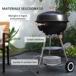 Barbecue a Carbonella con Griglia in Acciaio, Coperchio e Prese d'Aria e Ruote, Nero - immagine 6