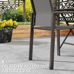 Set 2 Sedie da Giardino Impilabili con Seduta Traspirante, in Alluminio e Textilene, 56x58x89 cm, Grigio Carbone - immagine 5