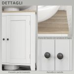 Mobile Sottolavabo Bagno a U con Ripiano Regolabile Interno, in MDF, 60x30x60 cm, Bianco e color Legno - immagine 6