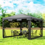 Gazebo 4x3 m Pieghevole con Zanzariera e 2 Ingressi, in Metallo e PE, Grigio Scuro - immagine 9