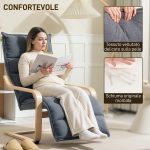 Poltrona Relax in Legno con Rivestimento in Velluto e Poggiapiedi Regolabile, Grigio Scuro - immagine 4