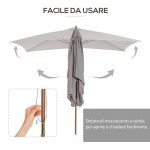 Ombrellone da Giardino 2x3 m Impermeabile, in Legno con Copertura Rimovibile in Poliestere, Grigio - immagine 4