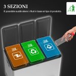 Bidone Immondizia a 3 Sezioni da 20L con Chiusura Silenziosa, in Acciaio Inox e PP, 61.9x36.6x56.7 cm - immagine 4