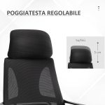 Sedia da Ufficio Reclinabile con Poggiatesta e Supporto Lombare, in Poliestere, 64x55x116-126 cm, Nero - immagine 8