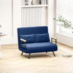 Divano Letto 3 in 1 in Tessuto Effetto Velluto con Schienale Regolabile e 2 Cuscini, 102x73x81 cm, Blu - immagine 2