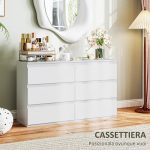 Cassettiera 6 Cassetti per Camera da Letto in Legno con Guide in Metallo, 120x39x75 cm, Bianco - immagine 4