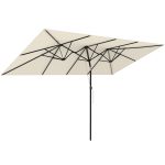 Ombrellone Doppio Inclinabile e Regolabile con Cordicella, in Poliestere e Metallo, 150x295x170-214 cm, Crema