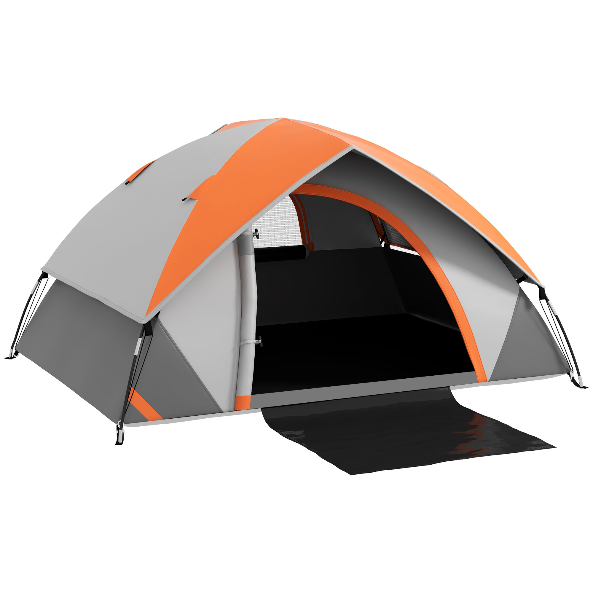 t8G4b319547b7c647.jpg Tenda da Campeggio 2 Posti con Finestra a Rete e Gancio, in Poliestere, 210x150x110 cm, Grigio e Arancione - immagine 1
