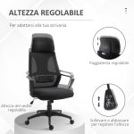 Sedia da Ufficio Reclinabile con Poggiatesta e Supporto Lombare, in Poliestere, 64x55x116-126 cm, Nero - immagine 4