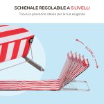 Set 2 Lettini Spiaggia Pieghevoli con Schienale Regolabile a 5 Livelli e Borsa, Rosso - immagine 4