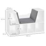 Mobile Libreria a 6 Sezioni 2 in 1 con Cuscini Morbidi, in Legno, Spugna e Poliestere, 102x30x61 cm, Bianco - immagine 3