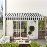 Tenda Parasole per Esterno Estensibile in Alluminio e Poliestere con Manovella, 395x245 cm, Blu e Bianca - immagine 2