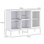 Mobile Buffet con 4 Ripiani Aperti e Armadietto, in Truciolato e Acciaio, 120x37x81.5 cm, Bianco - immagine 3