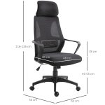 Sedia da Ufficio Reclinabile con Poggiatesta e Supporto Lombare, in Poliestere, 64x55x116-126 cm, Nero - immagine 3